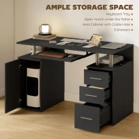 HOMCOM 47" Computer Desk with Keyboard Tray and Storage Drawers, Home Office Workstation Table with Storage Shelves, Black(m-4)
