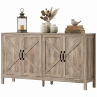 HOMCOM Sideboard Buffet, Storage Cabinet with Barn Door and Adjustable Shelf, TV Stand for TVs up to 65 Inches, Light Grey(m-13)