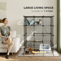 PawHut DIY 4 Tier Cat Cage Indoor with Hammock, Ramps, Jumping Platforms, Doors, Cat Enclosure for 1-3 Cats, 3 x 3 x 4, Black(m-4)
