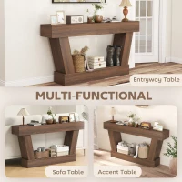 HOMCOM 63 Inch Vintage Console Table, Narrow Entryway Table with Open Shelf for Living Room, Brown(m-7)