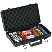Soozier 300PCs 14 Gram Clay Poker Chips Set Casino Poker Chips with Aluminum Case, Playing Cards, Dealer Button, 5 Dices(m-1)