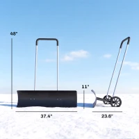 Outsunny 37-Inch Extra Wide Snow Shovel with Wheels, Heavy Duty Aluminum Snow Pusher with Ergonomic Adjustable Handle, Black(m-3)
