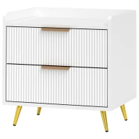 HOMCOM Bedside Table, Nightstand with 2 Drawers, Side End Table with Metal Legs for Bedroom, White(m-2)