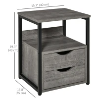 HOMCOM Nightstand with 2 Drawers, Industrial Side Table with Storage Shelf, Accent End Table for Bedroom, Living Room, Grey(m-3)