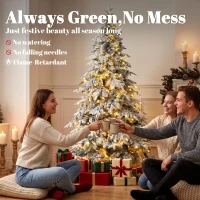 HOMCOM 6ft Prelit Flocked Christmas Tree, Downswept Hinged Xmas Tree with LED Lights, 8 Modes, Daily Timer, Remote(m-4)