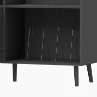 HOMCOM Record Player Stand with Power Outlets, Vinyl Record Holder with Storage Holds Up to 300 Albums, Black(m-11)