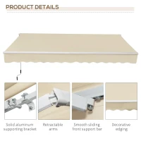 Outsunny 12' x 8' Retractable Awning Patio Awnings Sun Shade Shelter with Manual Crank Handle, 280g/m² UV & Water-Resistant Fabric and Aluminum Frame for Deck, Balcony, Yard, Cream White(m-18)