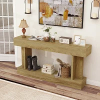 HOMCOM 63 Inch Long Console Table, Vintage Narrow Entryway Table with Storage Shelf for Living Room and Hallway, Oak(m-7)