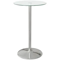 HOMCOM High Top Bar Table, Round Kitchen Table with Tempered Glass Top and Steel Base, Bistro Table for 2 People, Clear(m-9)