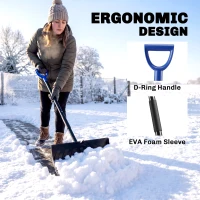 Outsunny 2-in-1 Snow Shovel and Ice Scraper, 22" Heavy Duty Snow Pusher with Metal Wear Strip, Ergonomic Handle for Driveway(m-7)