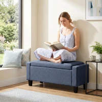 HOMCOM Storage Ottoman, Storage Bench with Wooden Legs, Tufted Armrests for Entryway, Living Room, Bedroom, 36.6", Dark Gray(m-9)