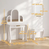 Qaba Kids Dressing Table and Chair Set, Girls Dressing Set, Makeup Desk with Drawer for 3-6 Years Old Kids, White(m-3)