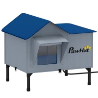 PawHut Heated Cat House Weatherproof with Heating Pad, Elevated Base, Safe Escape Door, for Stray, Barn Cats(m-1)