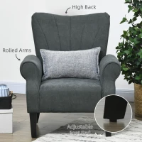 HOMCOM Fabric Armchair, Modern Accent Chair with Wood Legs for Living Room, Bedroom, Home Office, Dark Grey(m-5)