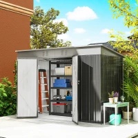 Outsunny 9' x 4' Galvanized Steel Garden Storage Shed with Lockable Doors, Gloves and 2 Air Vents for Backyard, Patio, Lawn(m-1)