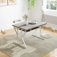 HOMCOM 47"-63" Extendable Dining Table for 4-6, Farmhouse Expandable Kitchen Table with Heavy Duty Trestle Base, Gray(m-10)