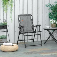 Outsunny Patio Folding Chair, Sling Suspension Chair for Deck, Camping, Sports Events, Patio, Beach & Pool, Space Saving, Gray(m-10)