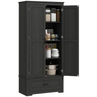 HOMCOM 69" Tall Farmhouse Kitchen Pantry Cabinet with 2 Doors, Drawer and Adjustable Shelves for Dining Room, Black(m-11)
