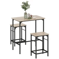 HOMCOM 3-Piece Dining Table Set for 2, Bar Table and 2 Stools for Kitchen, Living Room, Dining Room, Small Space, Natural Wood(m-10)