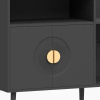HOMCOM Record Player Stand with Power Outlets, Vinyl Record Holder with Storage Holds Up to 300 Albums, Black(m-10)