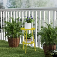 Outsunny Round Garden Table, 2-Tier Small Side Table, Metal Patio Table Coffee Table Dining Table, Yellow(m-7)