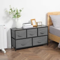 HOMCOM Linen Drawer Cabinet Organizer Storage Dresser Tower with 5 Removable Drawer Metal Frame Adjustable Feet for Living Room, Kitchen, Bathroom, Dark Grey(m-7)