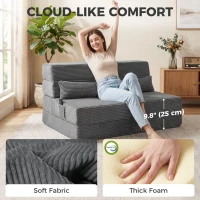 HOMCOM Floor Chair with Back Support Four-Fold Floor Gaming Chair Side Pockets Pillow Floor Seat Sofa Bed, Dark Grey(m-5)