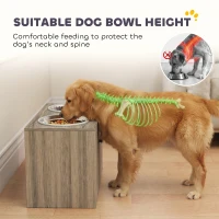 PawHut Elevated Dog Bowls with Storage Cabinet,  2 Stainless Steel Bowls, Slow Feeder, Dog Feeding Station for Large Dogs, Brown Wood Grain(m-4)
