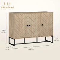 HOMCOM Modern Sideboard, Buffet Cabinet with Adjustable Shelves, 3 Chevron Doors for Living Room, Hallway, Oak Wood Grain(m-3)