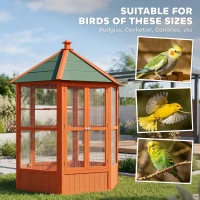 PawHut 69" Wooden Hexagonal Outdoor Aviary Flight Bird Cage With Covered Roof, Brown(m-5)