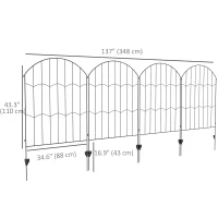 Outsunny 4 Pack Garden Fencing for Yard, Decorative Fence Panels as Animal Barrier and Flower Edging, Circle, Black, Wave(m-3)