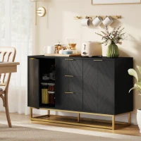 HOMCOM Sideboard Storage Cabinet with 3 Drawers, Adjustable Shelves and Doors, Kitchen Buffet Cabinet for Dining Room, Black(m-1)