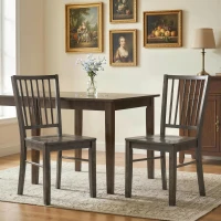 HOMCOM Dining Chairs Set of 2 Ergonomic Solid Wood, Armless Kitchen Chairs with Rubberwood Legs, Charcoal Gray(m-2)