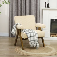 HOMCOM Corduroy Accent Chair Armchair with Wide Seat and Soft Padded Armrests for Reading, Bedroom, Beige(m-1)