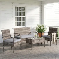 Outsunny 4 Pieces Patio Furniture Set with A Loveseat, Two Armchairs and A Coffee Table, Outdoor Conversation Set, Light Grey(m-1)