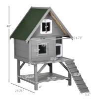 PawHut Wooden Cat House Outdoor with Escape Door, Weatherproof 3-Floor Cat Shelter for 1-2 Feral Cats with Asphalt Roof, Balcony, Stair, Gray(m-3)