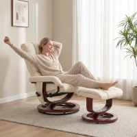 HOMCOM Swivel Recliner with Ottoman Massage, Recliner Chair and Ottoman, Faux Leather Reclining Chair with Remote, Cream White(m-8)