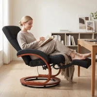 HOMCOM Manual Recliner Chair for Adults, Adjustable Swivel Recliner with Footrest, Padded Arms and Wood Base for Living Room, Black(m-8)
