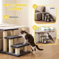 PawHut Cat Trees 3 Tier Pet Stairs Dog Cat 3 Steps Kitty Scratching Post Cat Scratch Furniture Dark Grey(m-6)