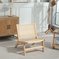HOMCOM Rattan Accent Chair, Mid-Century Leisure Chair with Rubber Wood Frame, for Bedroom Living Room, Natural(m-8)