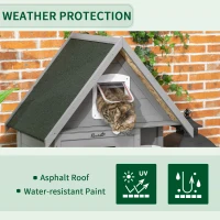 PawHut Wooden Cat House Outdoor with Escape Door, Weatherproof 3-Floor Cat Shelter for 1-2 Feral Cats with Asphalt Roof, Balcony, Stair, Gray(m-5)