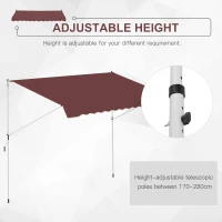 Outsunny 10x5ft Patio Sun Shade Canopy Manual Retractable Awning with 5.6-9.2ft Support Pole for Window, Door, Porch, Wine Red(m-7)