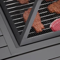 Outsunny 34" Fire Pit with Grill, Metal Outdoor Wood Burning Firepit with Spark Screen, Fire Poker, Cover, Table Lip, Black(m-9)