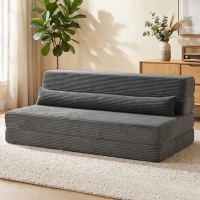 HOMCOM Floor Chair with Back Support Four-Fold Floor Gaming Chair Side Pockets Pillow Floor Seat Sofa Bed, Dark Grey(m-8)
