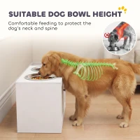 PawHut Elevated Dog Bowls with Storage Cabinet,  2 Stainless Steel Bowls, Slow Feeder, Dog Feeding Station for Large Dogs, White(m-4)