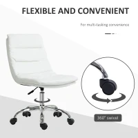 Vinsetto Armless Office Chair Ergonomic Computer Desk Chair Mid-Back Upholstered Task Chair with PU Leather, Adjustable Height and Swivel Seat, White(m-6)