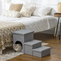 PawHut Dog Ramp with Storage Boxes and Condo, 3-step Pet Stairs for High Beds and Couch with Washable Plush Cushion(m-8)