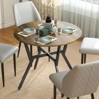 HOMCOM 35" Round Dining Table, Modern Dining Room Table with Steel Frame, Space Saving Small Kitchen Table, Rustic Brown(m-8)
