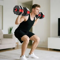 Soozier 6-in-1 Adjustable Dumbbell Set, Used as Kettlebell, Barbell, Dumbbell, Push-Up Stand, 44lbs Free Weights Set, Red(m-1)