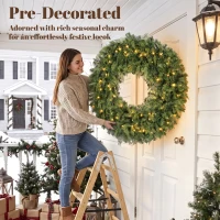 HOMCOM 48" Prelit Crestwood Spruce Artificial Christmas Wreath, Christmas Decor with Bow, LEDs, 8 Modes, Realistic Tips(m-6)
